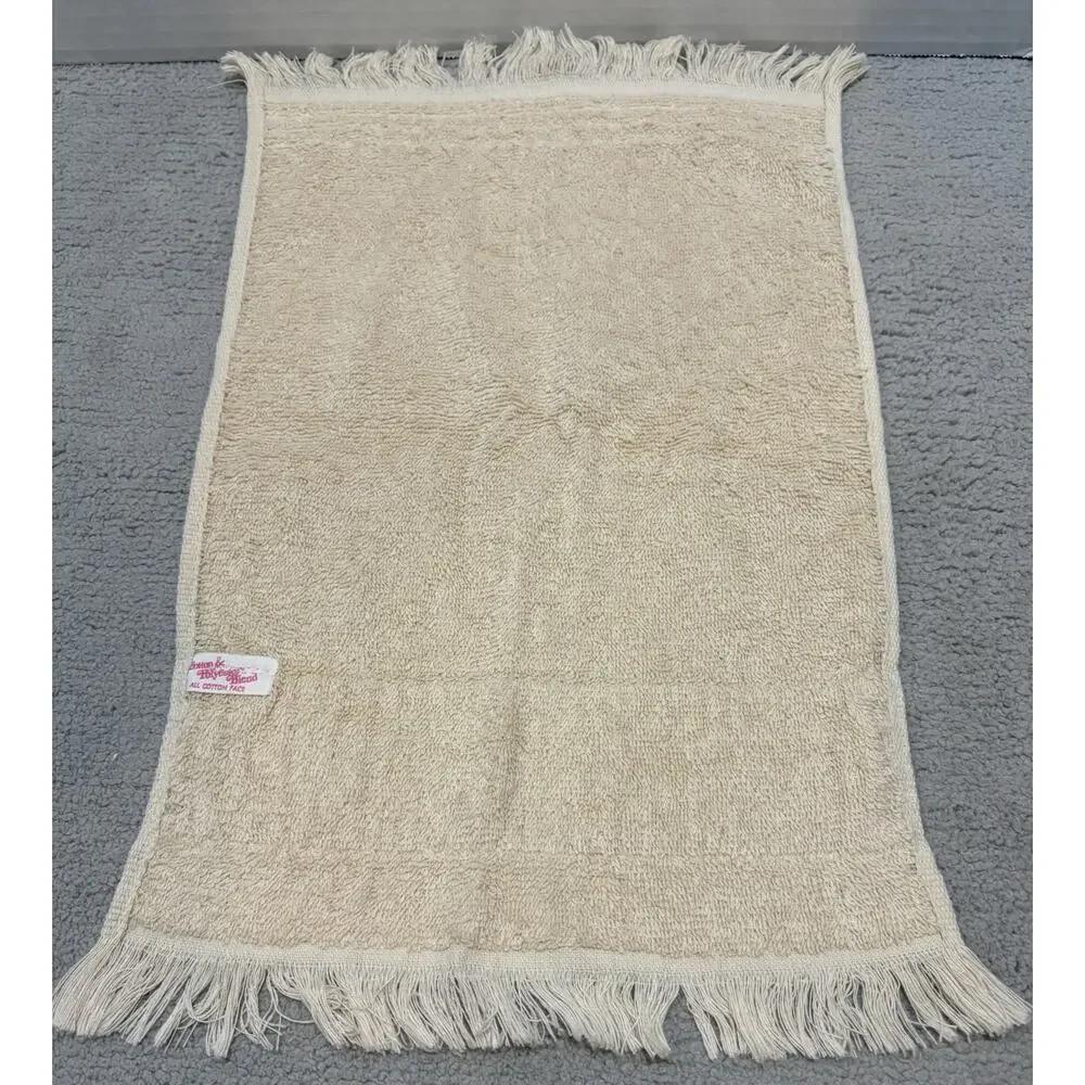 Fieldcrest Guest Fingertip Hand Towel Set of 2 Embroidere Blue Tan Fringe Floral